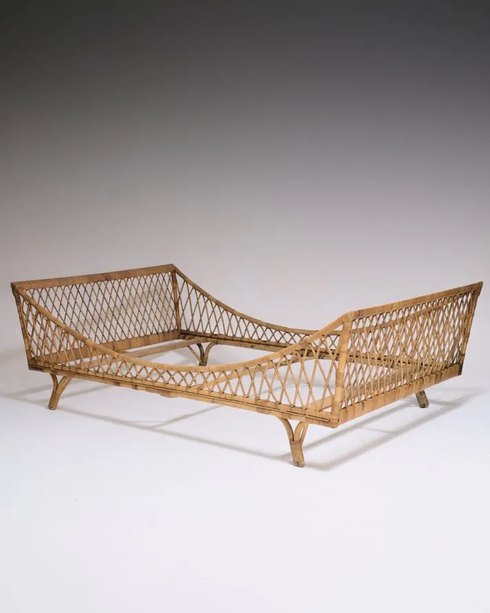 Pamono Rattan Daybed in the style of Jean Royère, 1970s New