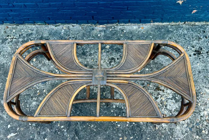 Pamono Rattan Reed Bamboo Sofa with Chairs and Table, 1970s, Set of 4 Online