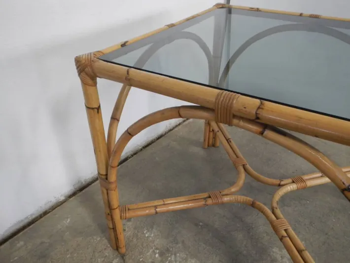 Pamono Rattan Table, Italy, 1970s Outlet