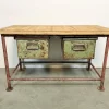 Pamono Red Industrial Worktable with Two Green Iron Drawers, 1960s Sale