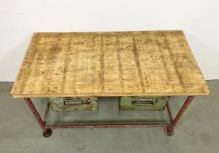 Pamono Red Industrial Worktable with Two Green Iron Drawers, 1960s Sale