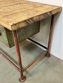 Pamono Red Industrial Worktable with Two Green Iron Drawers, 1960s Sale