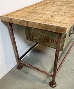Pamono Red Industrial Worktable with Two Green Iron Drawers, 1960s Sale