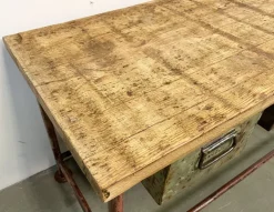 Pamono Red Industrial Worktable with Two Green Iron Drawers, 1960s Sale