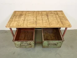 Pamono Red Industrial Worktable with Two Green Iron Drawers, 1960s Sale