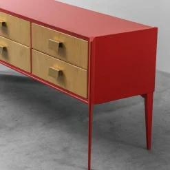 Pamono Red Wooden Chest of Drawers, 1960s New