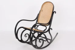 Pamono Rocking Chair in Black Lacquered Wood and French Wicker in the style of Thonet, 1970s Online
