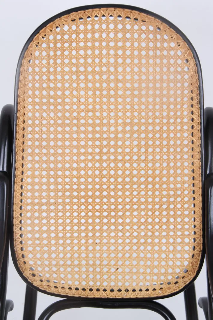 Pamono Rocking Chair in Black Lacquered Wood and French Wicker in the style of Thonet, 1970s Online
