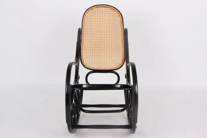 Pamono Rocking Chair in Black Lacquered Wood and French Wicker in the style of Thonet, 1970s Online
