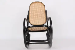 Pamono Rocking Chair in Black Lacquered Wood and French Wicker in the style of Thonet, 1970s Online