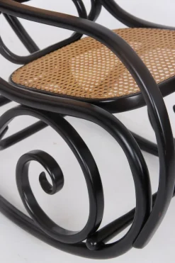 Pamono Rocking Chair in Black Lacquered Wood and French Wicker in the style of Thonet, 1970s Online