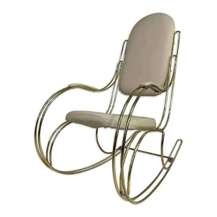 Pamono Rocking Chair in Brass and Imitation Leather, 1950s Best