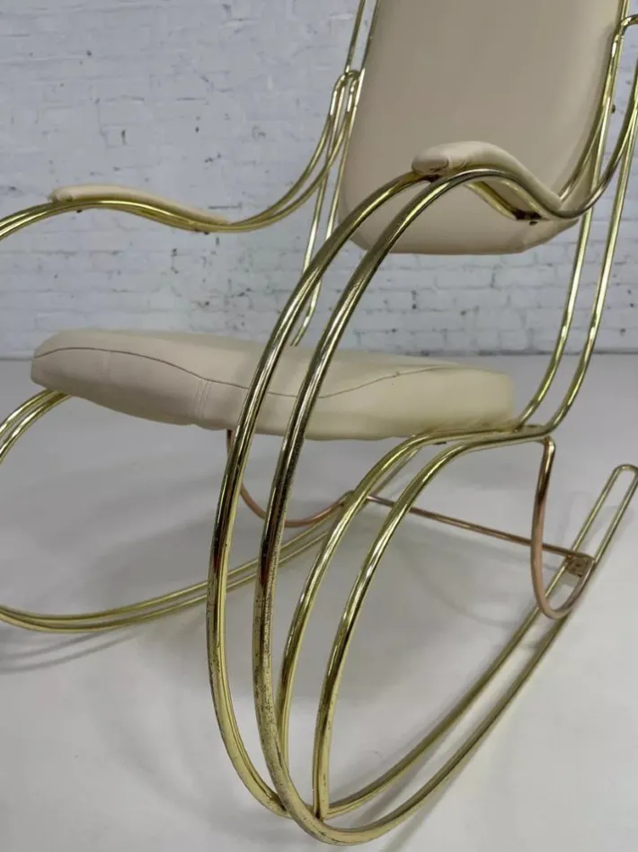 Pamono Rocking Chair in Brass and Imitation Leather, 1950s Best