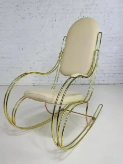 Pamono Rocking Chair in Brass and Imitation Leather, 1950s Best