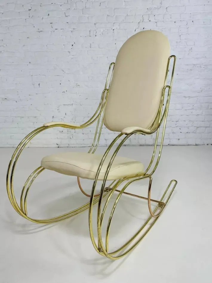 Pamono Rocking Chair in Brass and Imitation Leather, 1950s Best
