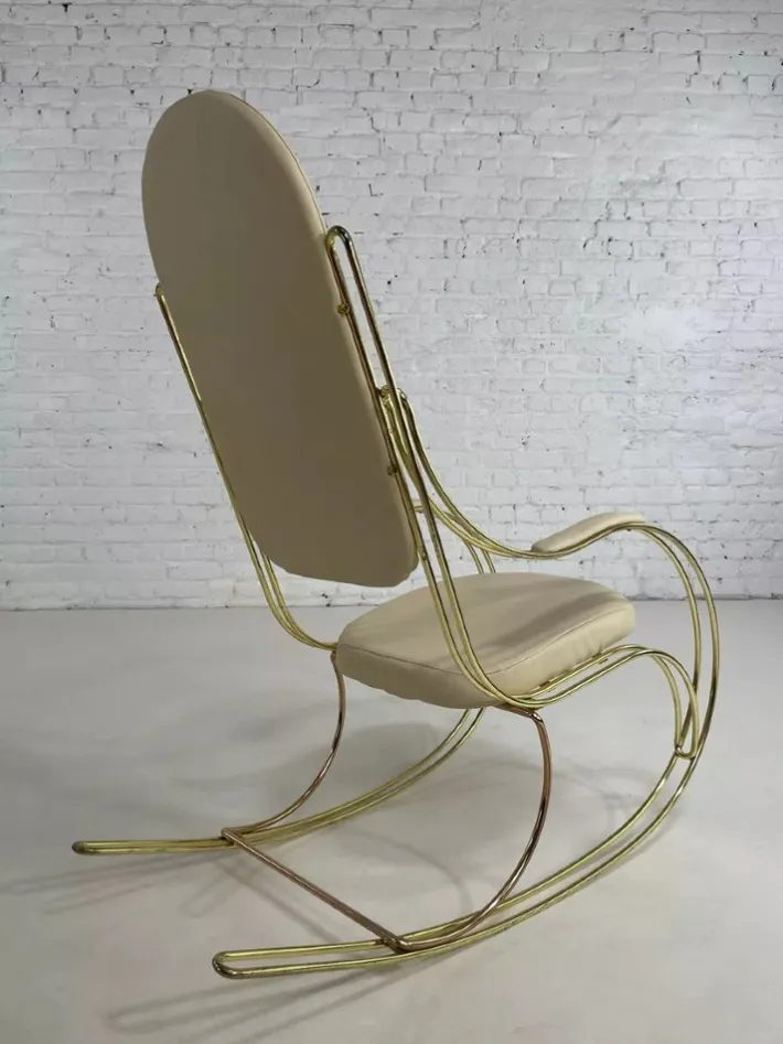 Pamono Rocking Chair in Brass and Imitation Leather, 1950s Best