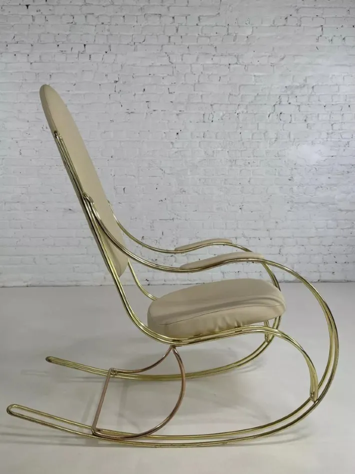Pamono Rocking Chair in Brass and Imitation Leather, 1950s Best