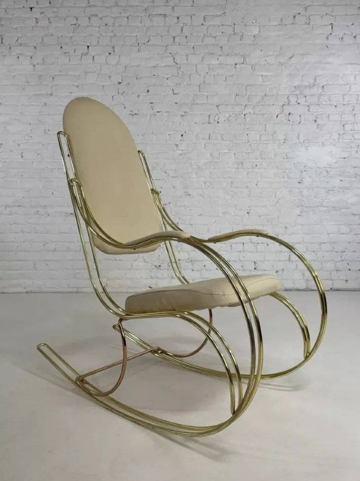 Pamono Rocking Chair in Brass and Imitation Leather, 1950s Best