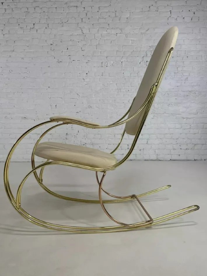 Pamono Rocking Chair in Brass and Imitation Leather, 1950s Best