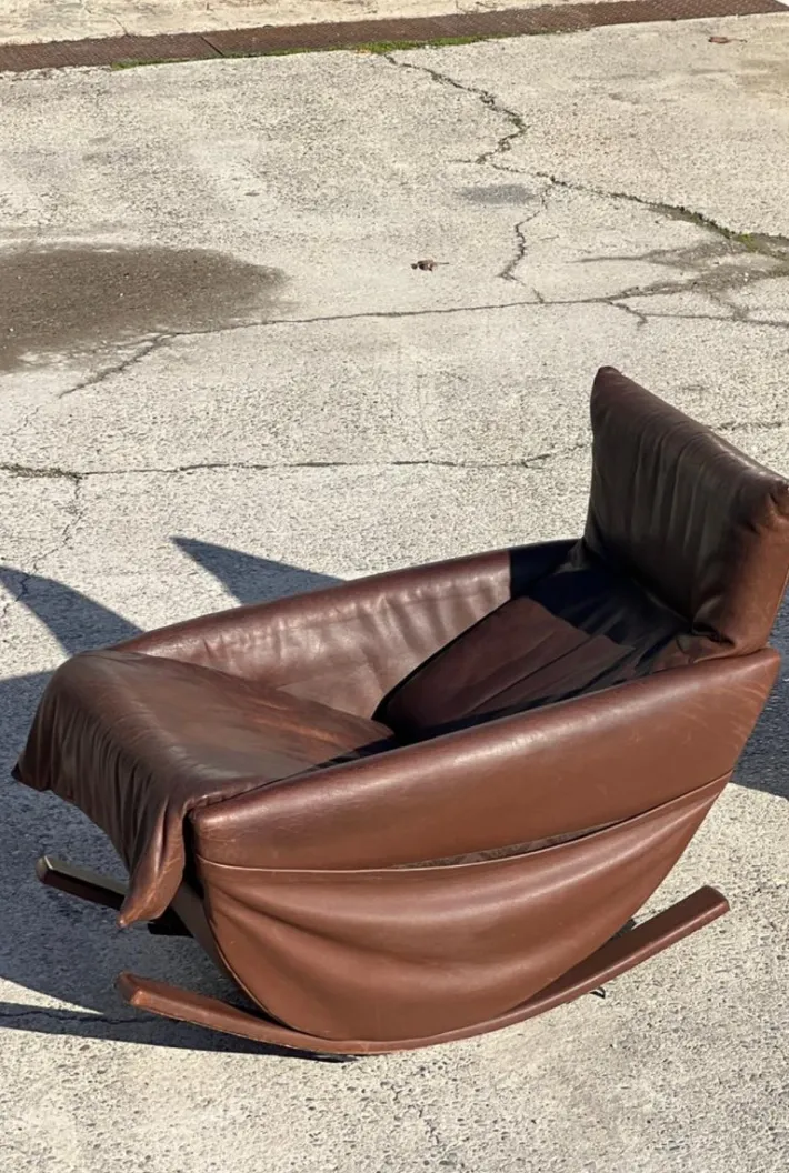 Pamono Rocking Chair in Brown Leather from de Sede, Switzerland, 1970s Outlet