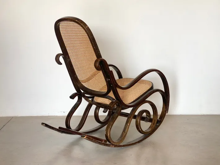 Pamono Rocking Chair in Wood and Straw, 1960s Outlet