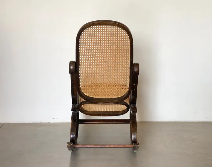 Pamono Rocking Chair in Wood and Straw, 1960s Outlet