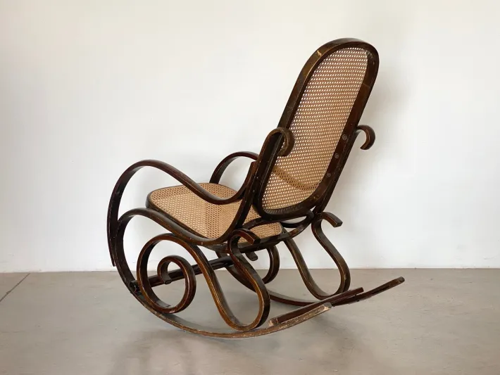 Pamono Rocking Chair in Wood and Straw, 1960s Outlet
