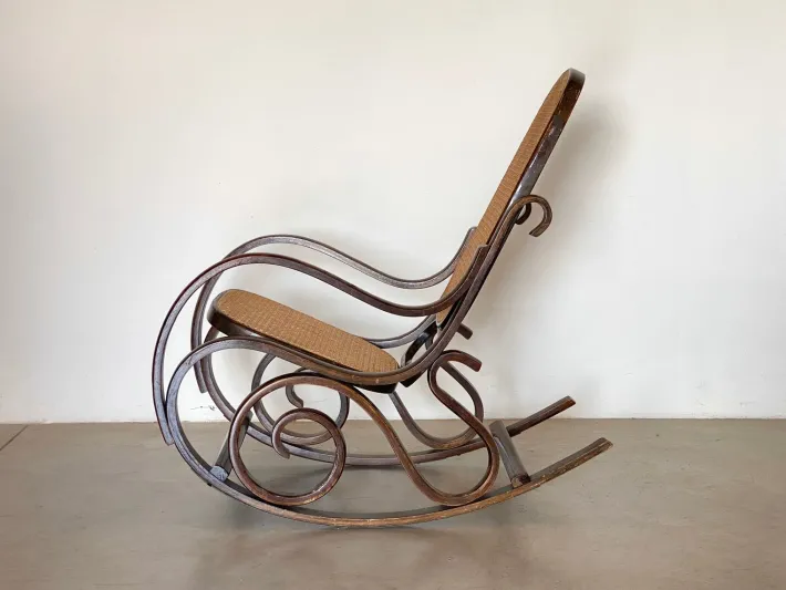 Pamono Rocking Chair in Wood and Straw, 1960s Outlet