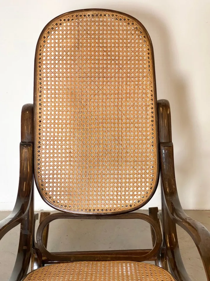 Pamono Rocking Chair in Wood and Straw, 1960s Outlet