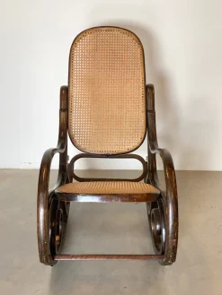 Pamono Rocking Chair in Wood and Straw, 1960s Outlet