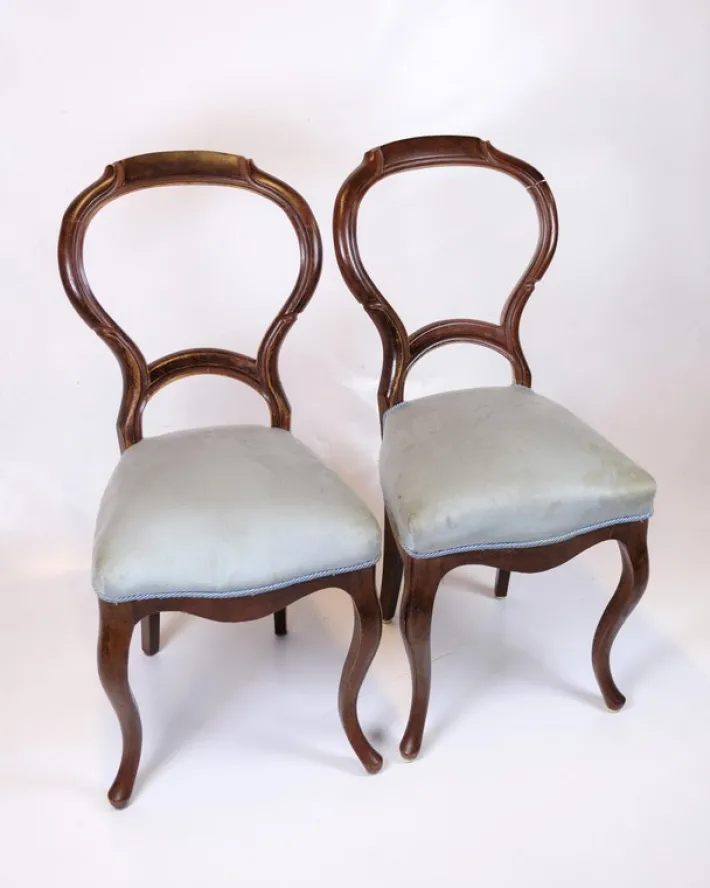 Pamono Rococo Chairs in Mahogany and Light Blue Fabric, 1860s, Set of 2 Online