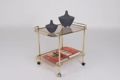 Pamono Rolling Trolley in Brass and Smoked Glass, 1970 Discount