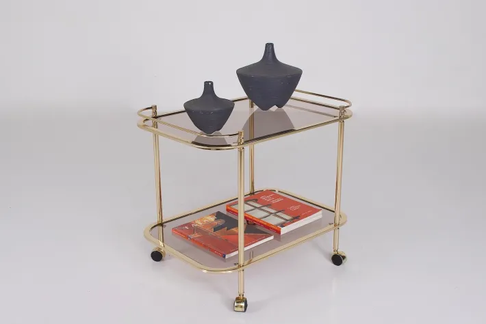 Pamono Rolling Trolley in Brass and Smoked Glass, 1970 Discount