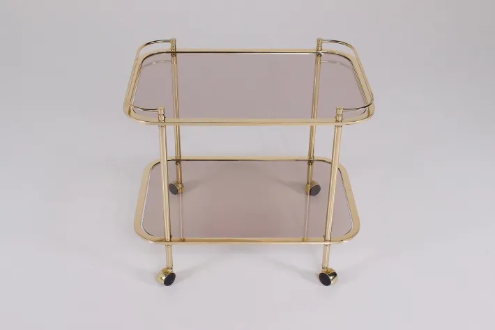 Pamono Rolling Trolley in Brass and Smoked Glass, 1970 Discount
