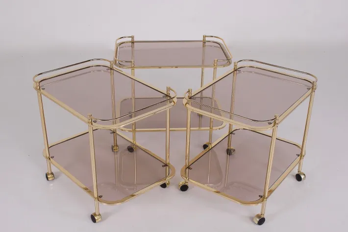 Pamono Rolling Trolley in Brass and Smoked Glass, 1970 Discount