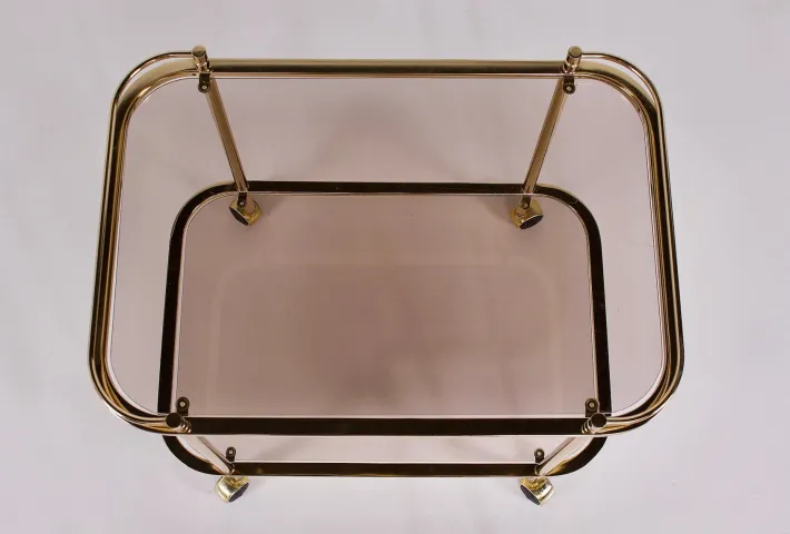 Pamono Rolling Trolley in Brass and Smoked Glass, 1970 Discount