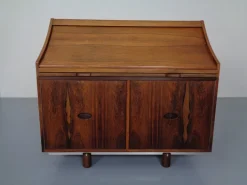 Pamono Rosewood and Leather Tambour Writing Desk by Gianfranco Frattini for Bernini, Italy, 1964 Hot
