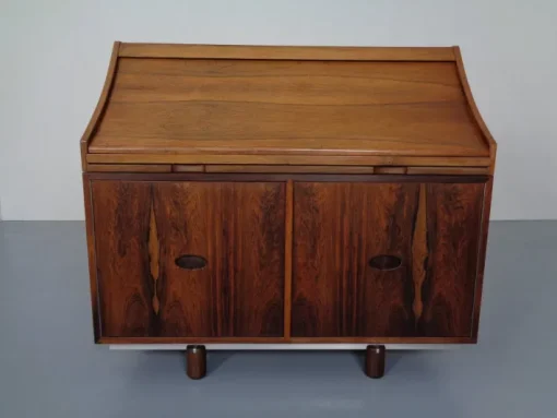 Pamono Rosewood and Leather Tambour Writing Desk by Gianfranco Frattini for Bernini, Italy, 1964 Hot