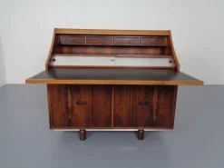 Pamono Rosewood and Leather Tambour Writing Desk by Gianfranco Frattini for Bernini, Italy, 1964 Hot