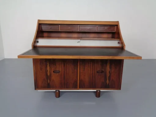 Pamono Rosewood and Leather Tambour Writing Desk by Gianfranco Frattini for Bernini, Italy, 1964 Hot
