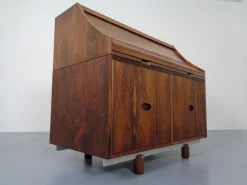 Pamono Rosewood and Leather Tambour Writing Desk by Gianfranco Frattini for Bernini, Italy, 1964 Hot