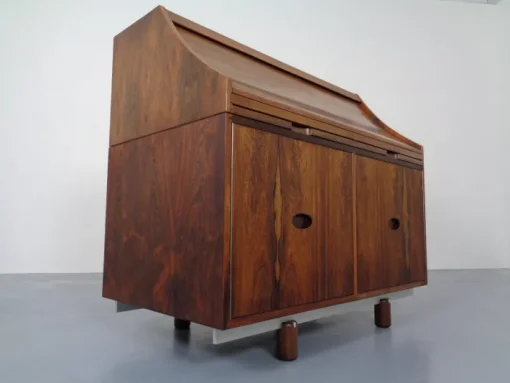 Pamono Rosewood and Leather Tambour Writing Desk by Gianfranco Frattini for Bernini, Italy, 1964 Hot