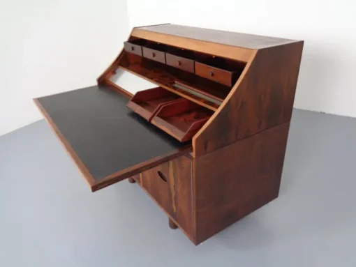 Pamono Rosewood and Leather Tambour Writing Desk by Gianfranco Frattini for Bernini, Italy, 1964 Hot