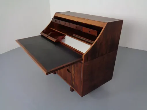 Pamono Rosewood and Leather Tambour Writing Desk by Gianfranco Frattini for Bernini, Italy, 1964 Hot