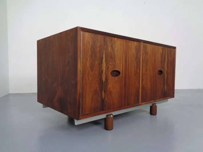 Pamono Rosewood and Leather Tambour Writing Desk by Gianfranco Frattini for Bernini, Italy, 1964 Hot