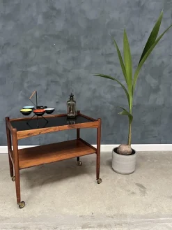 Pamono Rosewood Rolling Cart with Black Formica Top, 1960s Online