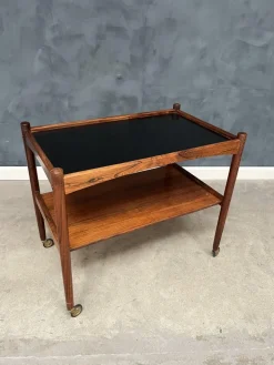 Pamono Rosewood Rolling Cart with Black Formica Top, 1960s Online