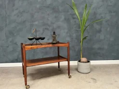 Pamono Rosewood Rolling Cart with Black Formica Top, 1960s Online