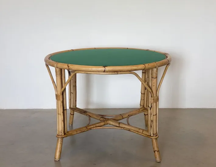 Pamono Round Bamboo Game Table, 1970s Online