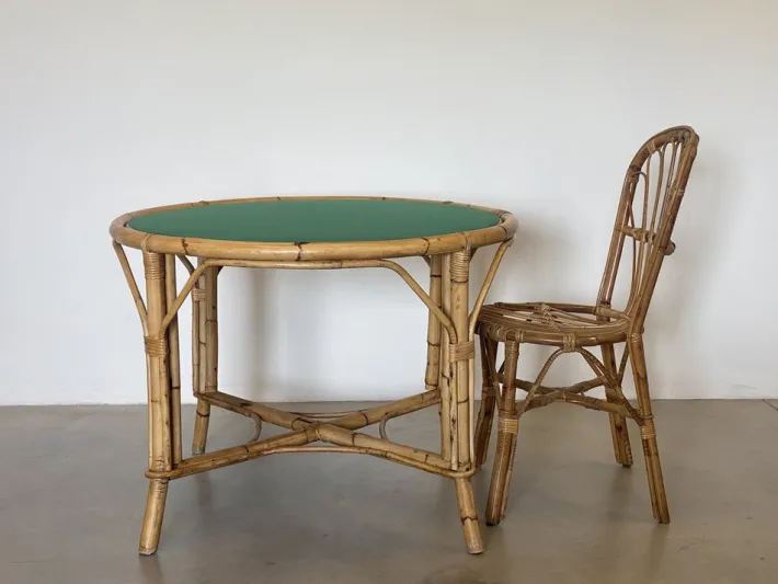 Pamono Round Bamboo Game Table, 1970s Online